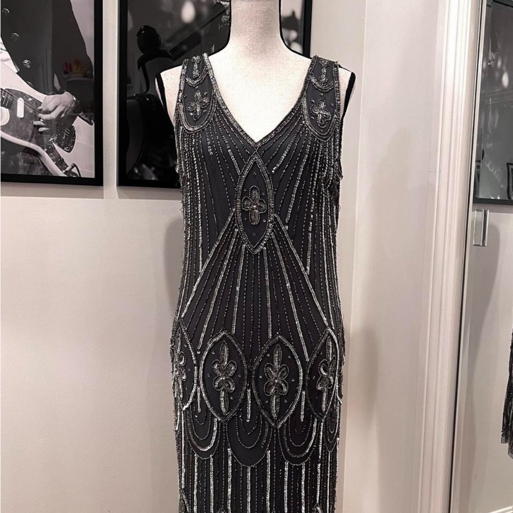Pisarro Nights Black‎ and Silver Embellished Midi Dress